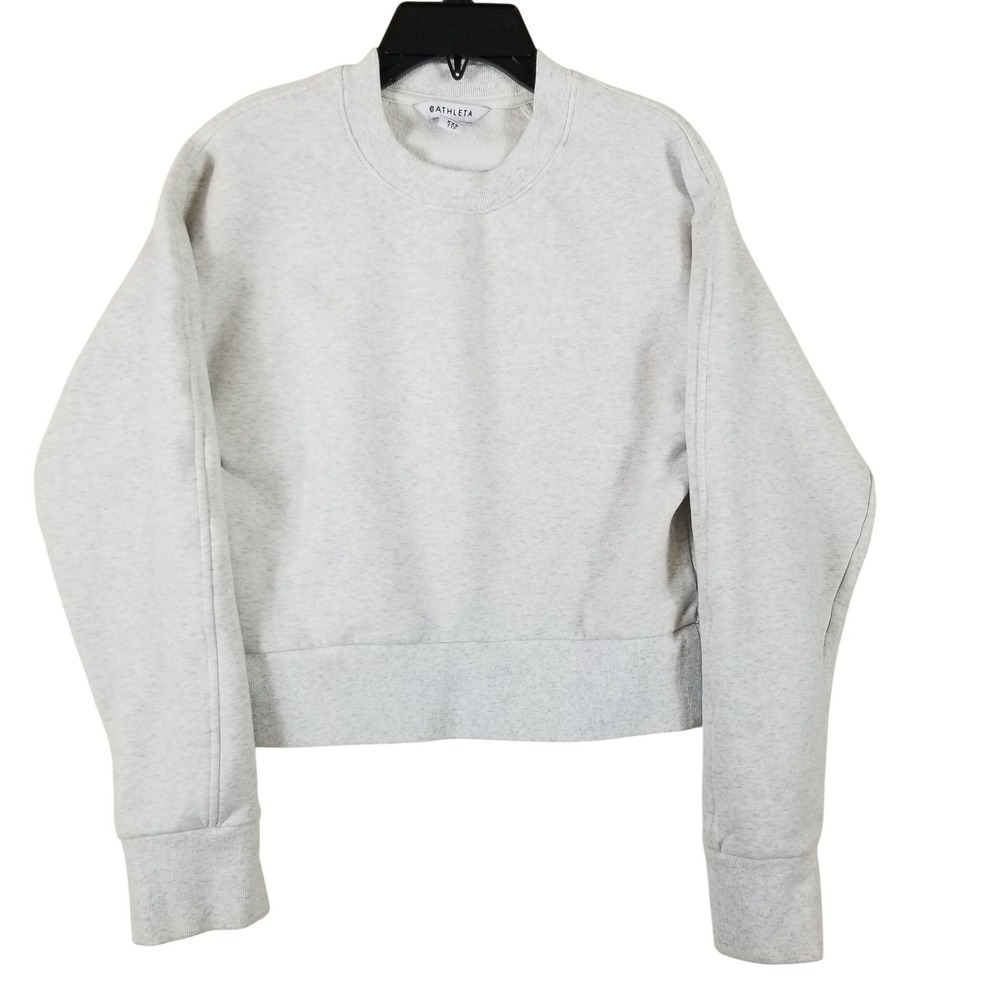 Athleta Womens XXS Light Grey Heather Cropped‎ Crewneck Fleece Sweatshirt Cropp